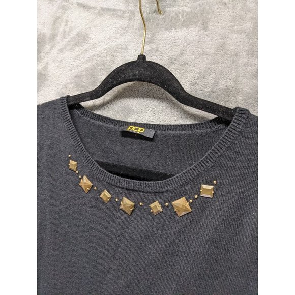 POPULATION Women Knit Top S(4-6) Black Cap Sleeve Embellished Beaded Pullover - Picture 5 of 9